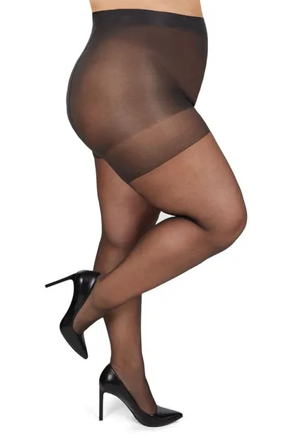 Memoi Curvy Silky Sheer Tights In Off Black