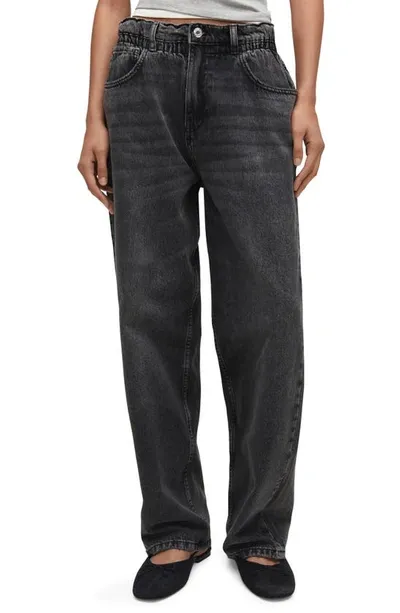 Mango Slouchy Straight Leg Jeans In Black Denim