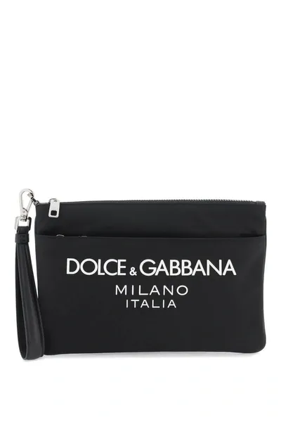 Dolce & Gabbana Nylon Pouch With Rubberized Logo In Black