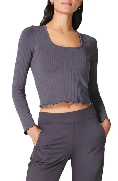 Sweaty Betty Mindful Crop Seamless Rib Long Sleeve T-shirt In Urban Grey