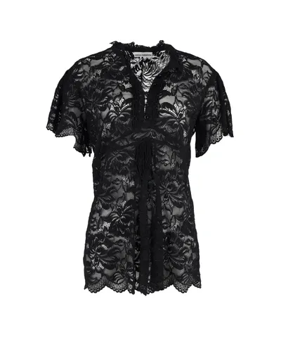 Rabanne Paco  Short Sleeved Mesh Lace Top In Black