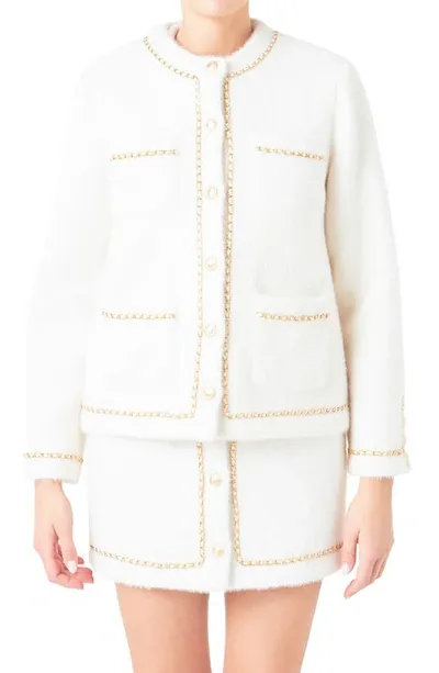 Endless Rose Chain Trim Jacket In White/gold