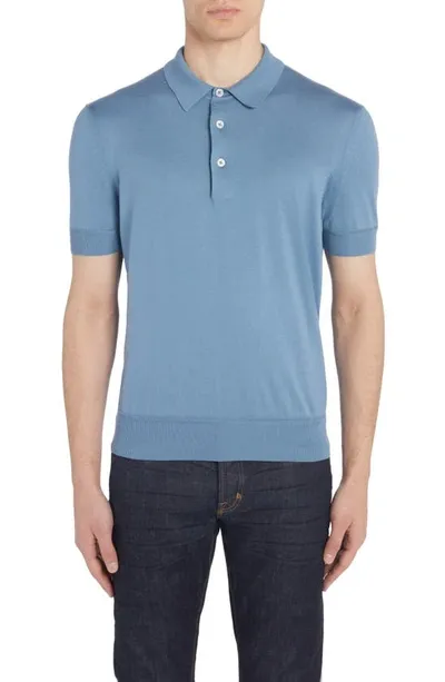 Tom Ford Superfine Sea Island Cotton Polo Sweater In Denim Blue