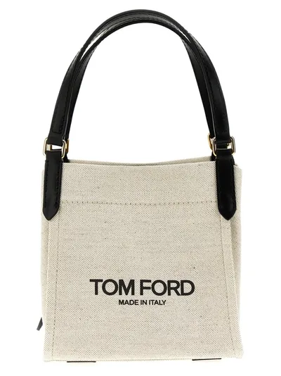 Tom Ford Logo Canvas Handbag Hand Bags In White/black