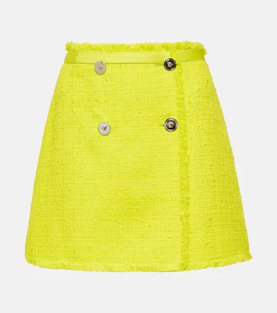 Versace Cotton Blend Tweed Mini Wrap Skirt In Yellow