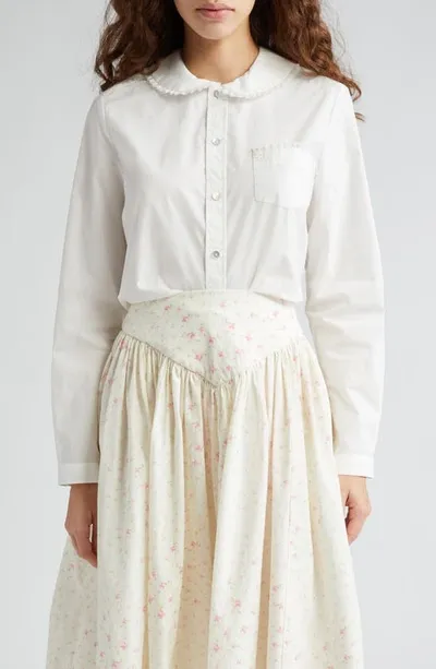 Sandy Liang Wembley Lace Trim Cotton Poplin Button-up Shirt In White