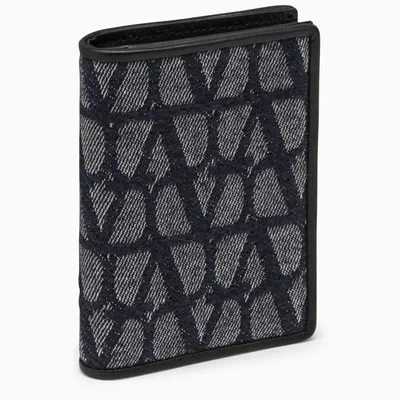 Valentino Garavani Toile Iconographe Card Case Blue/black Men In Multicolor