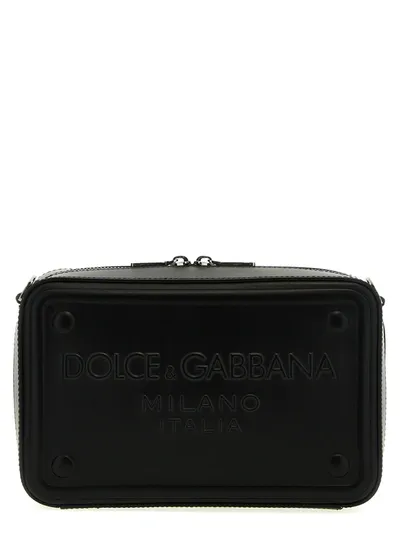 Dolce & Gabbana Embossed Logo Shoulder Strap Crossbody Bags In Metallic