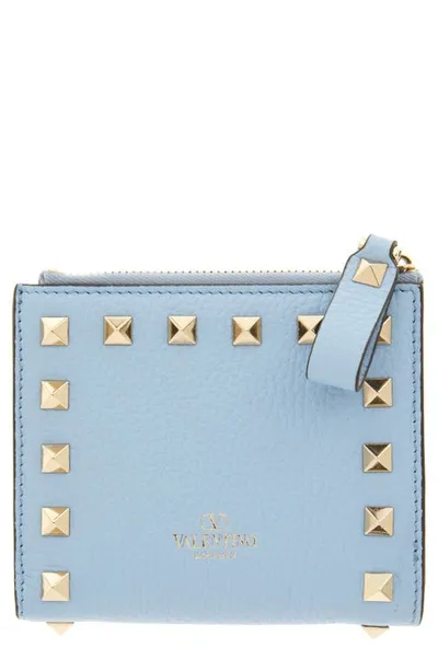 Valentino Garavani Rockstud Leather Bifold French Wallet In Zqw Popeline Blue