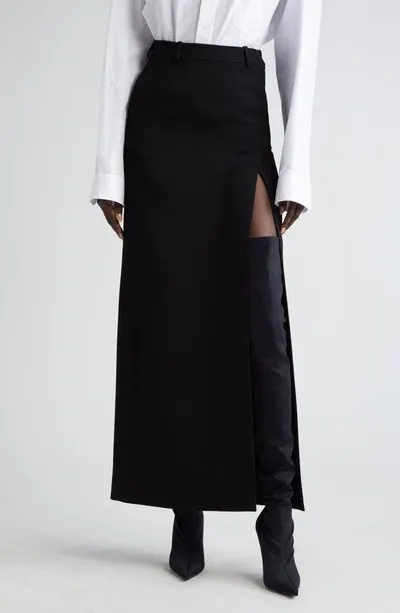 Balenciaga Slit Tailored Stretch Wool Midi Skirt In Black