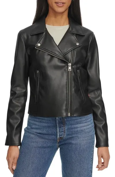 Levi's Shrunken Faux Leather Moto Jacket In Black