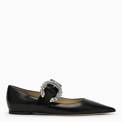 Jimmy Choo Melva Crystal-embellished Leather Point-toe Flats In Black