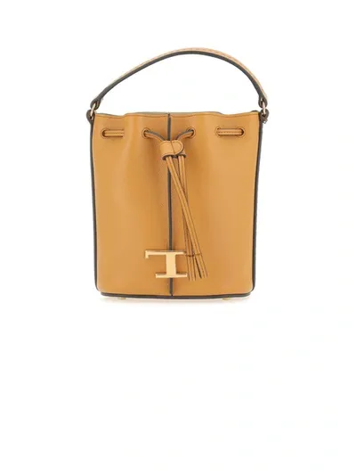 Tod's Brown Leather Bucket Bag In Kenia Scuro