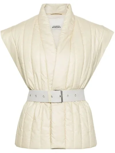 Isabel Marant Ajali Belted Quilted Padded Cotton-blend Shell Vest In Neutrals