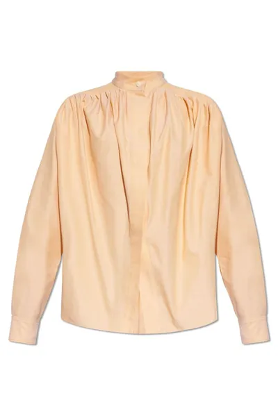 Etro Pleated Cotton Shirt In Orange