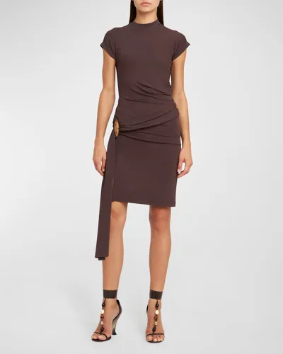 Ferragamo Jersey Wrap Dress With Buckle Detail In Expresso