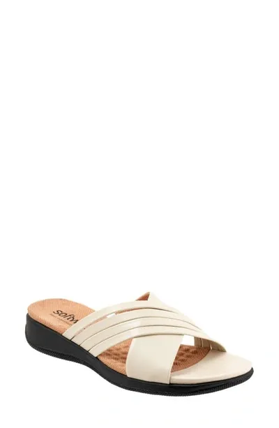 Softwalk Tillman 5.0 Leather Cross Strap Slide Sandal In Bone