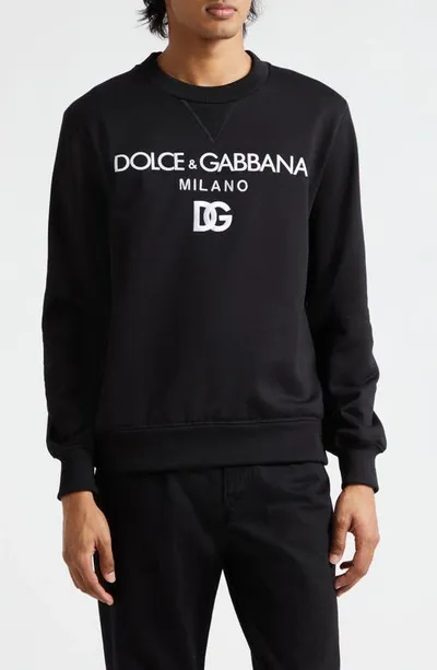 Dolce & Gabbana Embroidered Logo Cotton French Terry Graphic Sweatshirt In Black