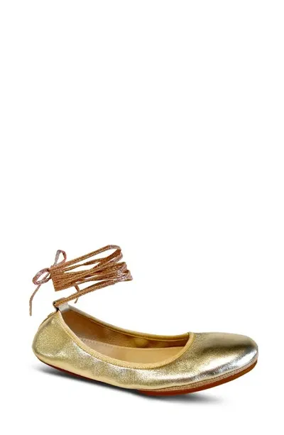 Yosi Samra Sofia Ankle Strap Foldable Flat In Lt. Gold Kid Leather