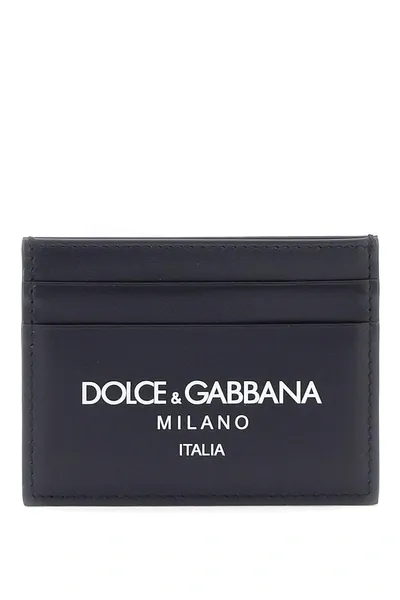 Dolce & Gabbana Logo Leather Cardholder In Blue