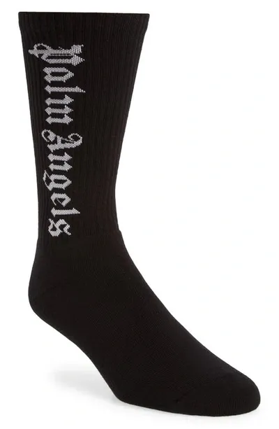 Palm Angels Classic Logo Cotton Blend Crew Socks In Black White