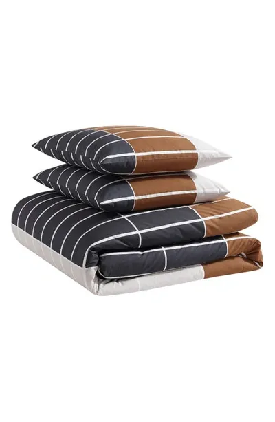 Marimekko Tiiliskivi Raita Duvet Cover & Shams Set In Charcoal Grey