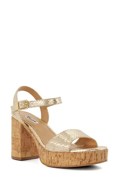 Dune London Jodi Platform Sandal In Gold Print Leather