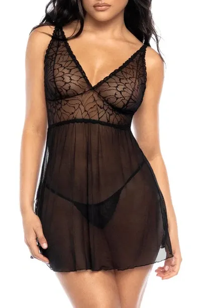 Mapalé Mapale Sheer Chemise & G-string In Black