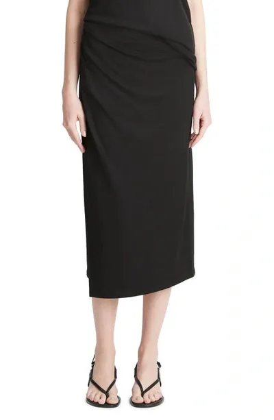 Vince Side Drape Knit Midi Skirt In Black