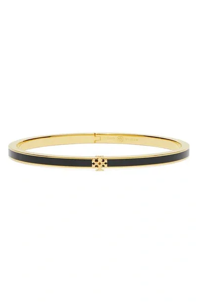 Tory Burch Kira Enamel Hinge Bracelet In Tory Gold Black