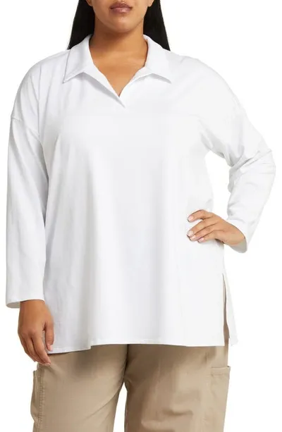 Eileen Fisher Boxy Split Neck Tunic Top In White