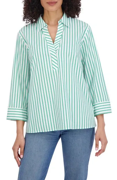 Foxcroft Sophia Stripe Three-quarter Sleeve Stretch Tunic In Kelly Green