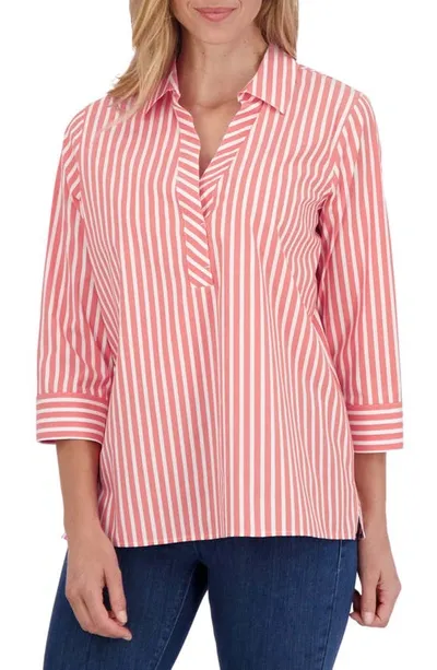 Foxcroft Sophia Stripe Three-quarter Sleeve Stretch Tunic In Tangerine