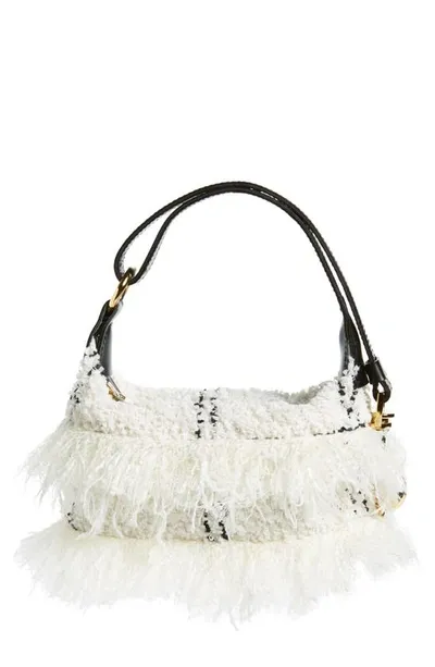 Sacai Small Pochette Tweed Top Handle Bag In Off White