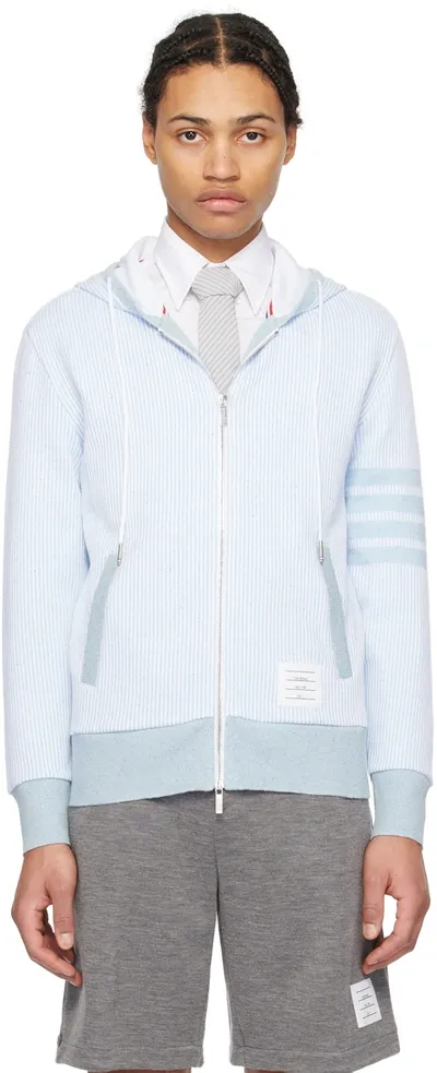 Thom Browne 4-bar Stripe Zip-up Hoodie In Light Blue