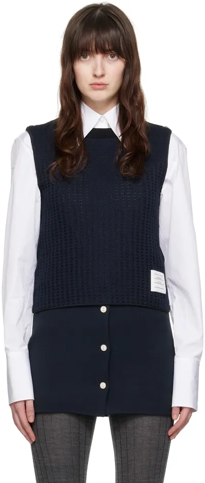 Thom Browne Logo-patch Jacquard Top In Blue