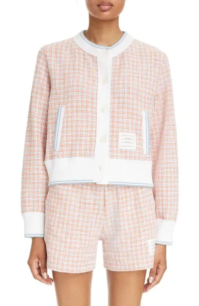 Thom Browne Tweed Cardigan Jacket In Orange