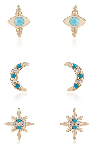 Ettika Set Of 3 Celestial Stud Earrings In Turquoise