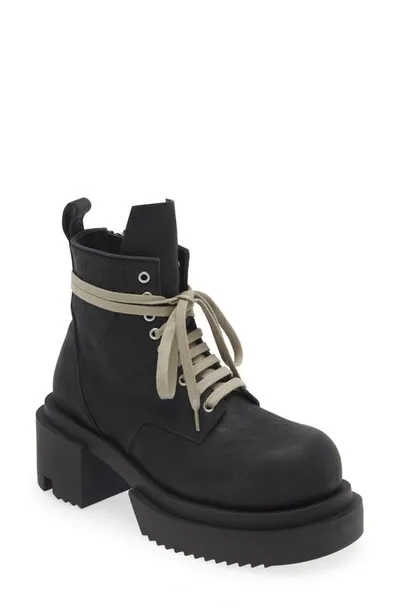 Rick Owens Lido Laced Combat Boot In Black