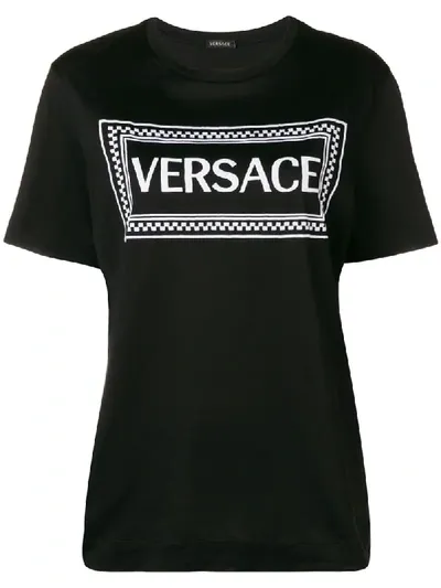 Versace Logo Printed Jersey T-shirt In Black