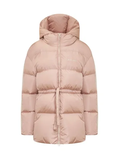 Palm Angels Logo Down Jacket With Belt In Pink