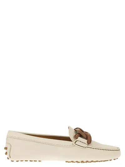 Tod's Women's Moccasin With Leather Chain Loafer In White