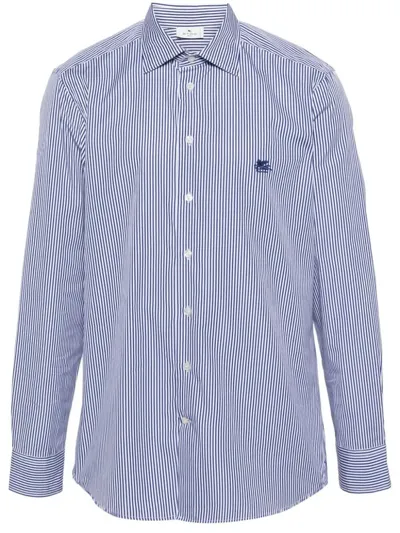 Etro Pegaso Striped Cotton Shirt In Blue