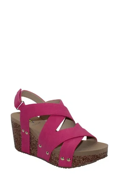 Volatile Tory Crisscross Wedge Sandal In Fuchsia