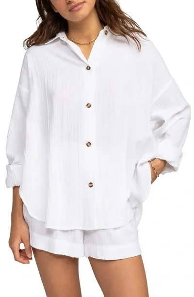 Roxy Morning Time Organic Cotton Button-up Shirt In Snow White