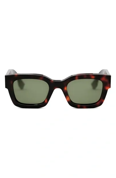 Fendi Signature 50mm Rectangular Sunglasses In Havana/green Solid