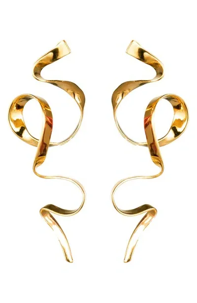 Sterling King Allegro Ribbon Drop Earrings In Gold