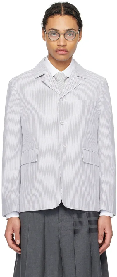 Thom Browne Unconstructed Cotton Blazer In Med Grey