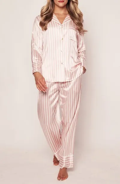 Petite Plume Stripe Mulberry Silk Pajamas In Pink