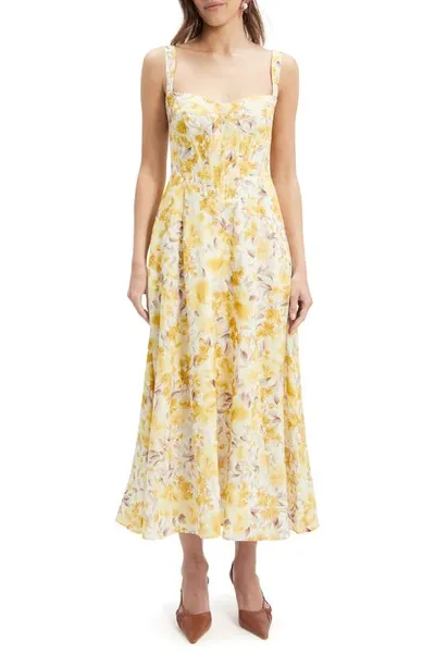 Bardot Lilah Corset Midi Dress In Yellow